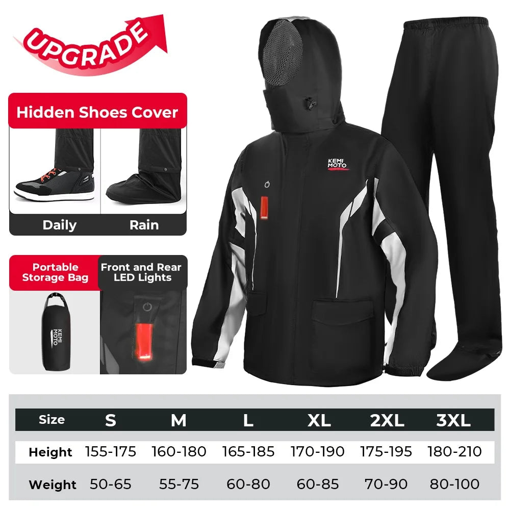 Summer Motorcycle Raincoat Rain Jacket Pants LED Alert Split Suit Rainstorm Waterproof Reflective Impermeable for Outdoor Riding