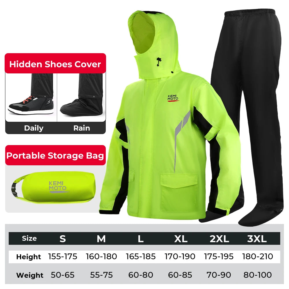 Summer Motorcycle Raincoat Rain Jacket Pants LED Alert Split Suit Rainstorm Waterproof Reflective Impermeable for Outdoor Riding