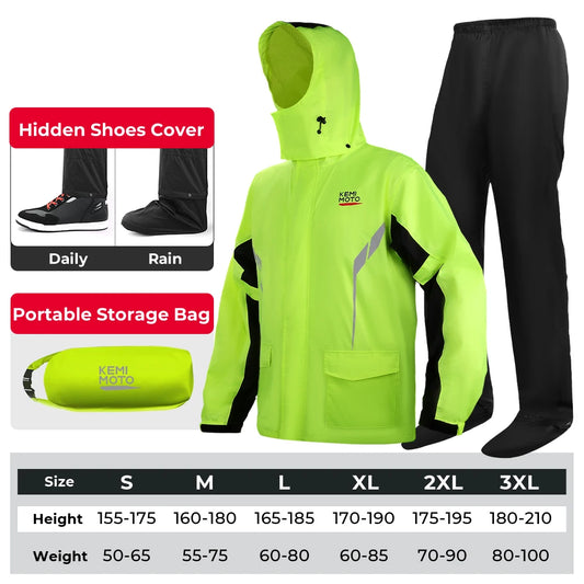 Summer Motorcycle Raincoat Rain Jacket Pants LED Alert Split Suit Rainstorm Waterproof Reflective Impermeable for Outdoor Riding