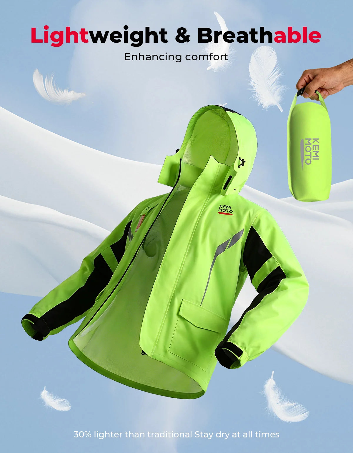 Summer Motorcycle Raincoat Rain Jacket Pants LED Alert Split Suit Rainstorm Waterproof Reflective Impermeable for Outdoor Riding