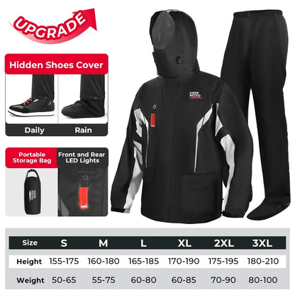 Summer Motorcycle Raincoat Rain Jacket Pants LED Alert Split Suit Rainstorm Waterproof Reflective Impermeable for Outdoor Riding