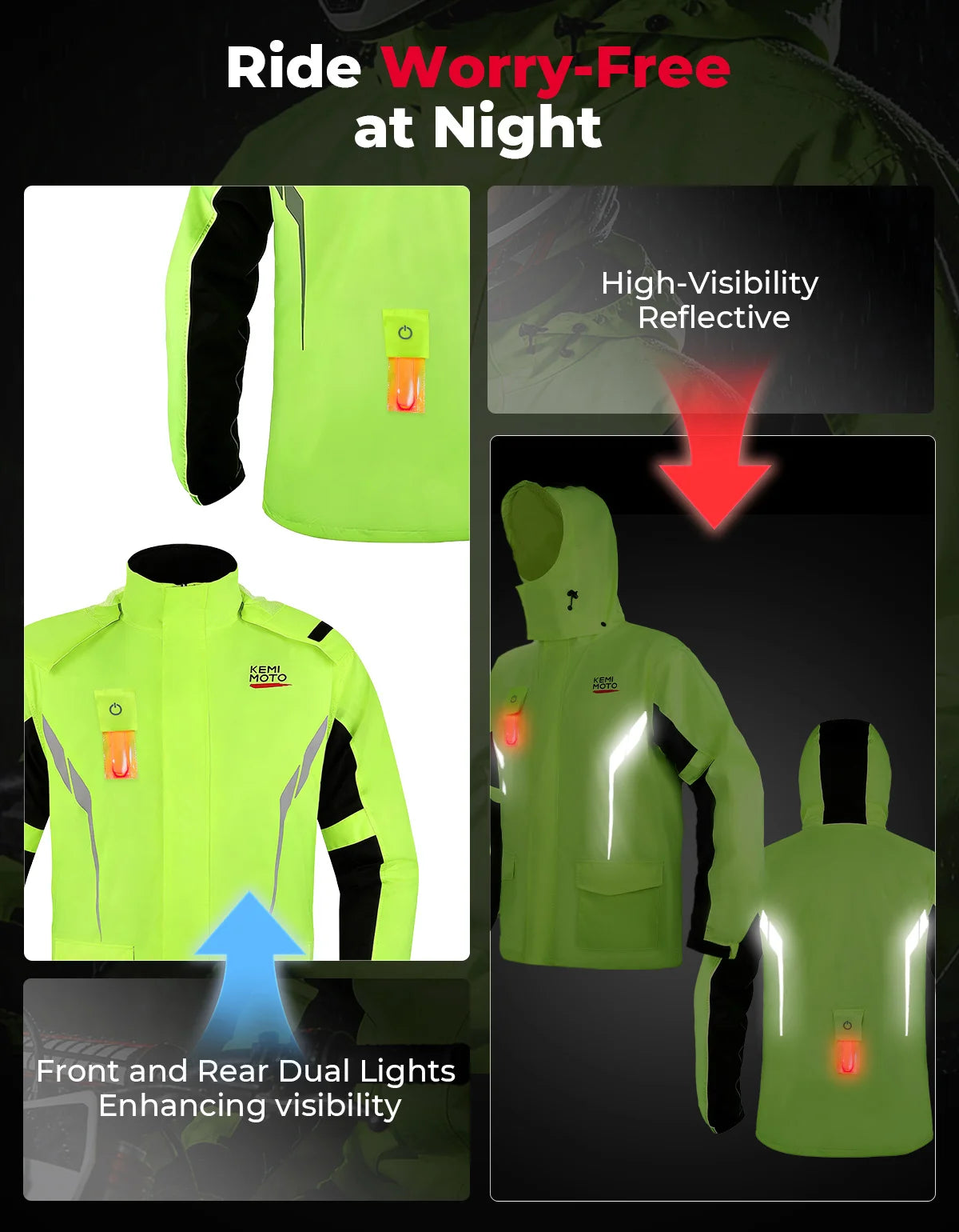 Summer Motorcycle Raincoat Rain Jacket Pants LED Alert Split Suit Rainstorm Waterproof Reflective Impermeable for Outdoor Riding