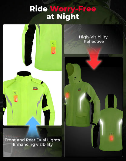 Summer Motorcycle Raincoat Rain Jacket Pants LED Alert Split Suit Rainstorm Waterproof Reflective Impermeable for Outdoor Riding
