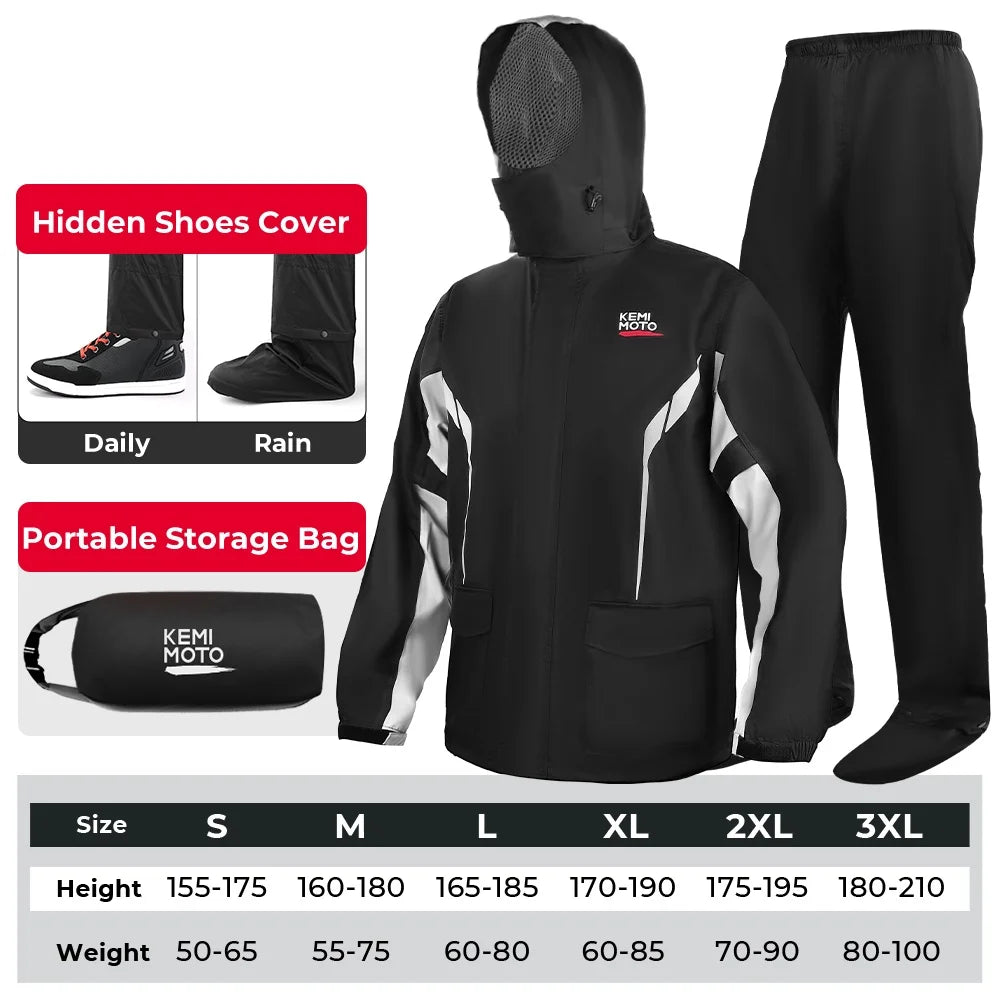 Summer Motorcycle Raincoat Rain Jacket Pants LED Alert Split Suit Rainstorm Waterproof Reflective Impermeable for Outdoor Riding